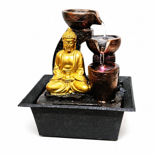 Buddha Fountain 3-Tier Resin Fountain with Bowls Tabletop Decorative for Meditators, Meditation Corner, Living Room