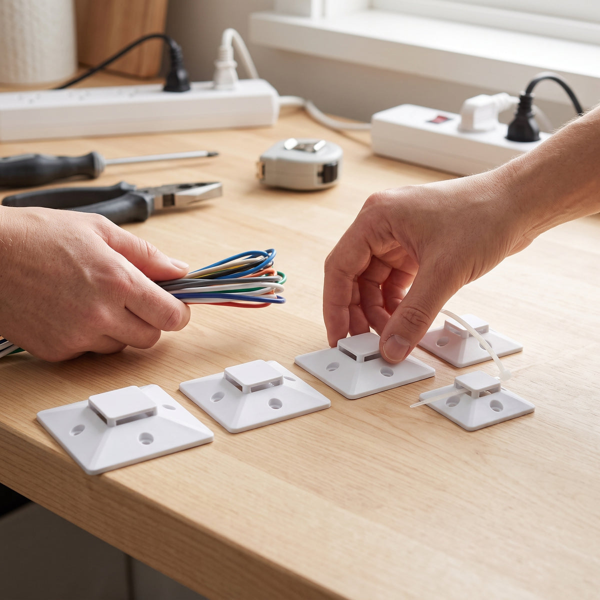 Self-Adhesive Cable Tie Mounts for Wire Management, Square Base