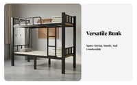 Metal Bunk Bed High Guardrail Metal Bunk Bed Frame Full-Length Guardrails Bedroom Furniture for Students, Adults, Dormitory, Dorm Room Quarters