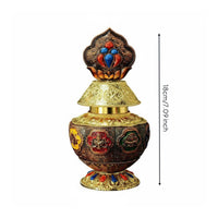 Tibetan Treasure Bottle Embossed Pattern Buddhist Ritual Bottle Handcrafted Design Ornate Alloy Urn for Collectors, Altar, Shrine