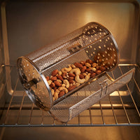 Cylindrical Rotisserie Basket Ventilated Roasting Basket with Latch Easy to Clean Mesh Cage Convenient for Oven