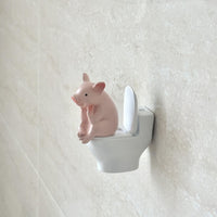 Miniature Pig Toilet Figurine Cartoon Design Pig on Toilet Glossy
