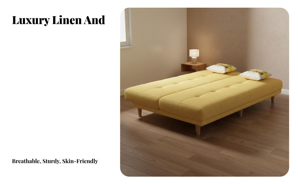 Solid Wood Frame Foldable Sofa Bed Sit and Lie Double-Use Multi-Functional Sleeper Sofa Sturdy Wooden Legs Small Apartment Couch Bed Thick Comfortable Cushion for Students, Homeowners, Living Room, Office