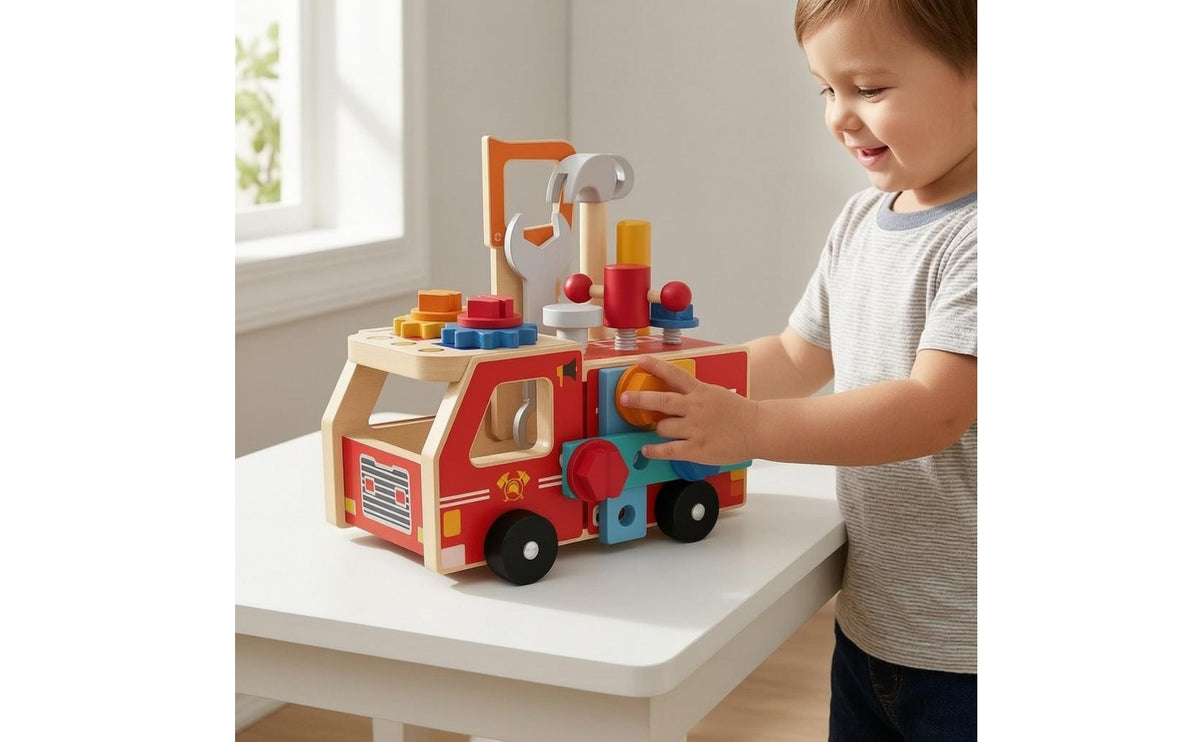 Wooden Assembly Fire Truck Hand-Eye Coordination Screw-on Building Truck Interactive Educational Play Building Toy
