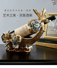 活动工厂彩色双鱼红酒架酒柜摆件创意家居装饰树脂工艺品批发代理