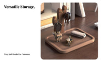 Solid Wood Wooden Key Holder Stand Multi-Purpose Desktop Organizer with Key Hooks Spacious Tray-All for Nightstand, Office