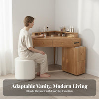 Minimalist and design Corner Vanity with Drawers Space-Saving Corner Vanity with Lighted Mirror Large Storage Capacity Dressing Table Matching Stool Included for Apartment Dwellers, Homeowners, Teenagers, Small Rooms