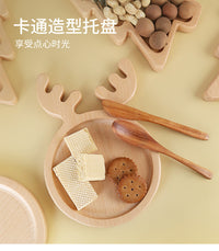 Simple Wooden Tray with Cartoon Christmas Tree Design, Beech Snack Plate