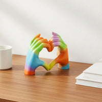 Rainbow Love Gesture Sculpture Handmade Style Affectionate Hands Ornament Warm and Charming Love & Palm Decor for Couples, Desk, Study Room