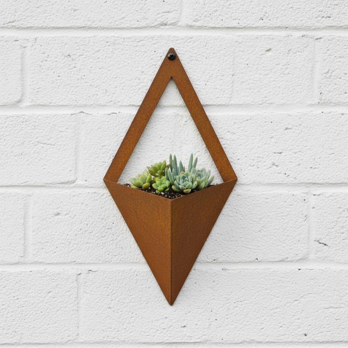 Rustic Metal Wall Planter Modern Design Rhombus Shaped Wall Pot Easy to Install