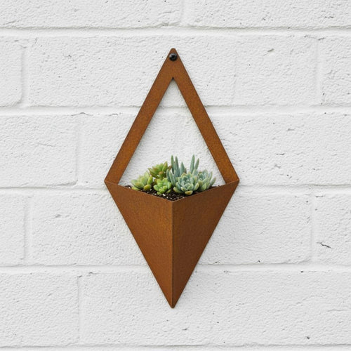 Rustic Metal Wall Planter Modern Design Rhombus Shaped Wall Pot Easy to Install