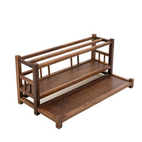 Walnut Wood Three-Tier Tea Set Shelf with Chinese Style