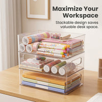 Stackable Desktop Organizer with Handle, Clear Desk Storage Drawer for Office, Modular Bathroom Drawers for Vanity Counter