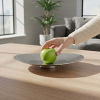 Fruit Plate with Pedestal Shallow Fluted Pedestal Bowl Ribbed Decorative Centerpiece Bowl for Kitchen Island