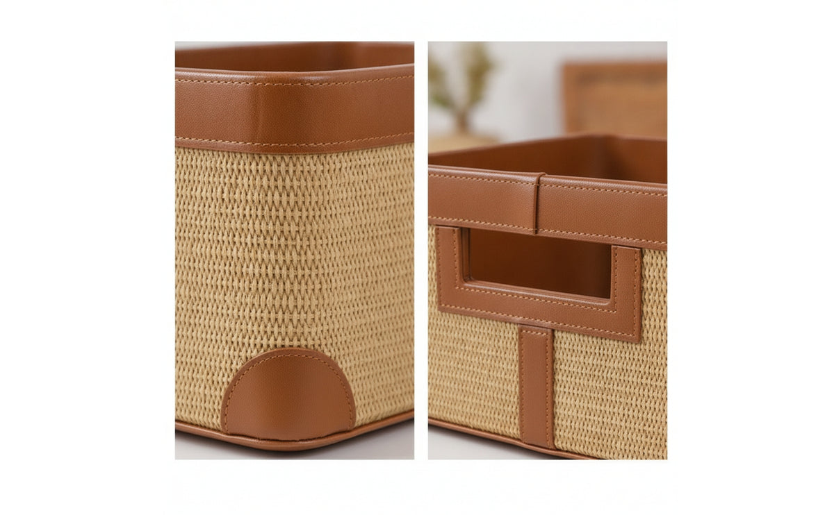 Basketweave Storage Container Basket Rectangular Storage Basket with Handles Reinforced for Lavatory, Vanity, Home Office