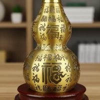 Brass Gourd Figurine Good Luck Symbol Feng Shui Hulu Ornament for Home Entrance