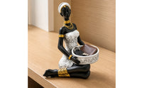 Figurine with Basket Sculptural Statue with Bowl Handmade Key Bowl for Vanity