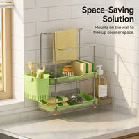 Bathroom Sink and Organizer for Kitchen with Drain Basket, Wall Mounted Double Layer Sponge Holder for Home Cooks, Under Organization
