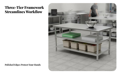 Rust-Proof Stainless Steel Worktable Easy to Clean Stainless Steel Workbench Adjustable Feet Commercial Kitchen Prep Table Waterproof for Restaurant Personnel, Professionals, Cafeteria, Workshop, Garage, Laundry Room