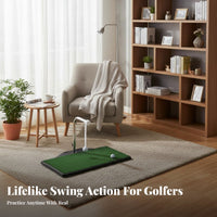 Realistic Turf Feel Golf Swing Coach Non-Slip Backing Golf Hitting Practice Mat Strong Suction Base for Beginners, Home, Backyard, Office