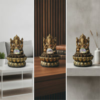 Antique Gold Ganesha Statue with Light Illuminated Deity Statue with Crystal Sphere Spiritual Decorative Sculpture Resin for Altar