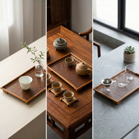 Bamboo Tea Tray Natural Bamboo Tray with Woven Surface Shallow Sturdy for Hosts, Tabletop Organization
