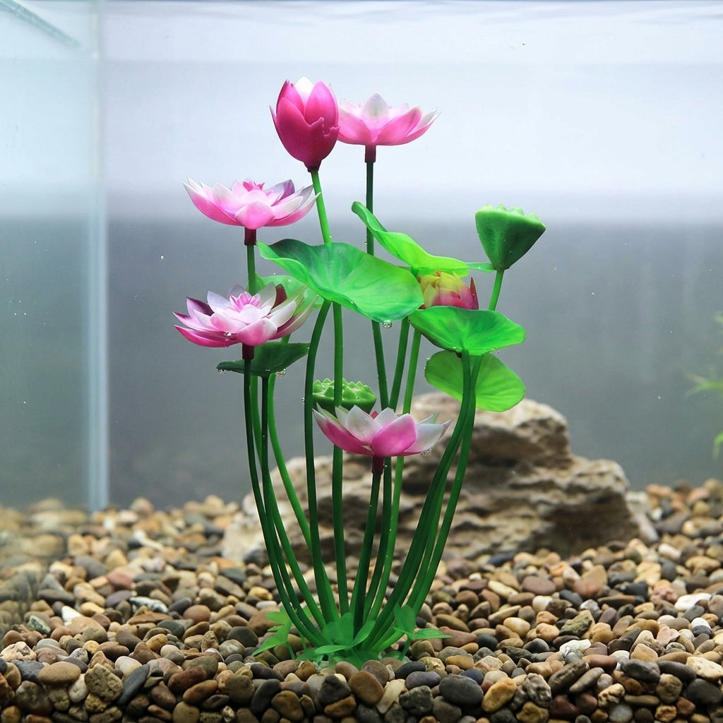 21cm Artificial Aquarium Plants with Weighted Base, Aquatic Tank Lotus for Background, Low Maintenance Sunlight-Resistant Decor