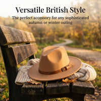 Fedora Hat for Men and Women with Wide Brim for Sun Protection, Felt Trilby with Flat Crown for Vintage Jazz Style, Autumn Wear Accessory