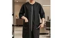 Knee-Length Barber Jacket with Zipper Closure Zippered Barber Smock Hair Repellent Salon Coat Lightweight for Barbershops