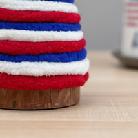 Independence Day Cone Tree Handmade Independence Day Tabletop Decor Rustic Wood Base Yarn Wrapped Cone Decoration for Tiered Tray, Mantel, Shelf