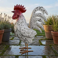 Iron Cockerel Ornament Speckled Outdoor Cockerel Ornament Handmade for Courtyard