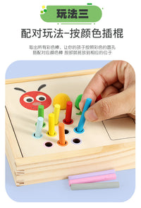 跨境木制幼儿童数学算术毛毛虫教学盒插棍颜色认知分类益智游戏