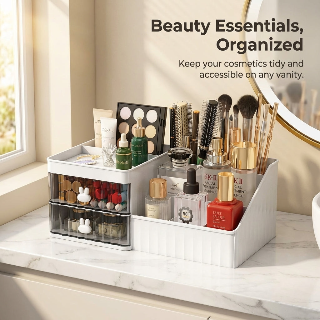 Multi-Layer Desktop Organizer with Drawers for Vanity Table, Desk Storage Box for Study Drawer Style Stationery Holder