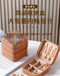 Portable Vintage Travel Jewelry Box in Leather with Small Size