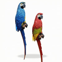 2 Pieces Parrot Decor with Perch Sculpted Artificial Parrot Lifelike for Garden