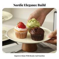 High Foot Fruit Plate Elevated Design Wooden Base Serving Tray Multi-Versatile Circular Dessert Stand for Afternoon Tea, Weddings, Home Decor