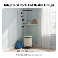 Mobile Coat Tree with Laundry Bin Unrestricted Standing Garment Stand Modern