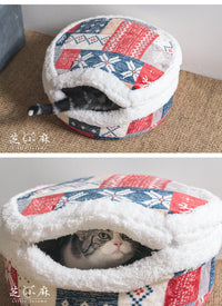 芝小麻 铜锣烧猫窝圣诞复古冬季保暖封闭式两用四季猫屋房子猫窝