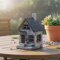 Gray Garden House Statue Outdoor Decoration Miniature Cottage Decor for Patio