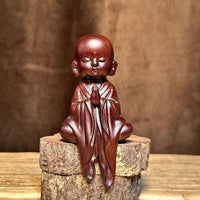 Meditating Monk Figurine Dark Brown Table Decoration Tabletop Size