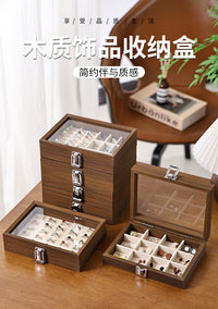 Walnut Jewelry Storage Box, Small Portable Case for Rings, Necklaces, and Earrings