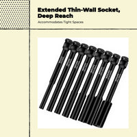 Drive Socket, Extended Thin Wall, High Strength, Hardened, Power Wrench Accessory for wiring Repair and Maintenance, Compatible with Multiple Sizes