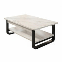 Rectangular Wood Coffee Table Wide Tabletop Coffee Table with Storage Shelf Heavy Duty Living Room Furniture for Small Apartment Dwellers, Office