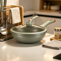 Wok with Glass Lid Nonstick Wok Pan with Lid Spacious Stir Fry Pan for Home Cooks, Induction Cooktop, Kitchen