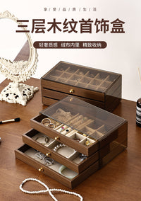 Square Five-Layer Jewelry Storage Box with Walnut Wood Grain Drawers