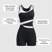 Swimsuit for Plus Size Women, Conservative One-Piece Swimming Costume with Flat Shorts, Sleeveless Design for Water Sports