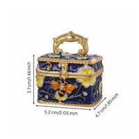 Mini Jewelry Box with Handle Vintage-Style Enamel Jewelry Box Decorative Compact for Women, Vanity, Dressing Table