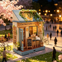Miniature Coffee Shop Vintage Miniature Cafe Model Warm 3D Puzzle Model Kit for Tabletop Decor