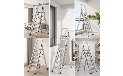 Aluminum Step Ladder with Anti-Slip Treads Sturdy Foldable Household Ladder Space-Saving Folding Step Stool Long-Lasting for Homeowners