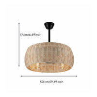 Rattan Overhead Fan Light Handwoven Woven Fan Chandelier Dual Use Flush Mount Chandelier